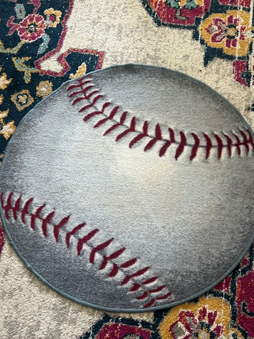 Gray Baseball Accent Rug with Red Stitching - Home Accents